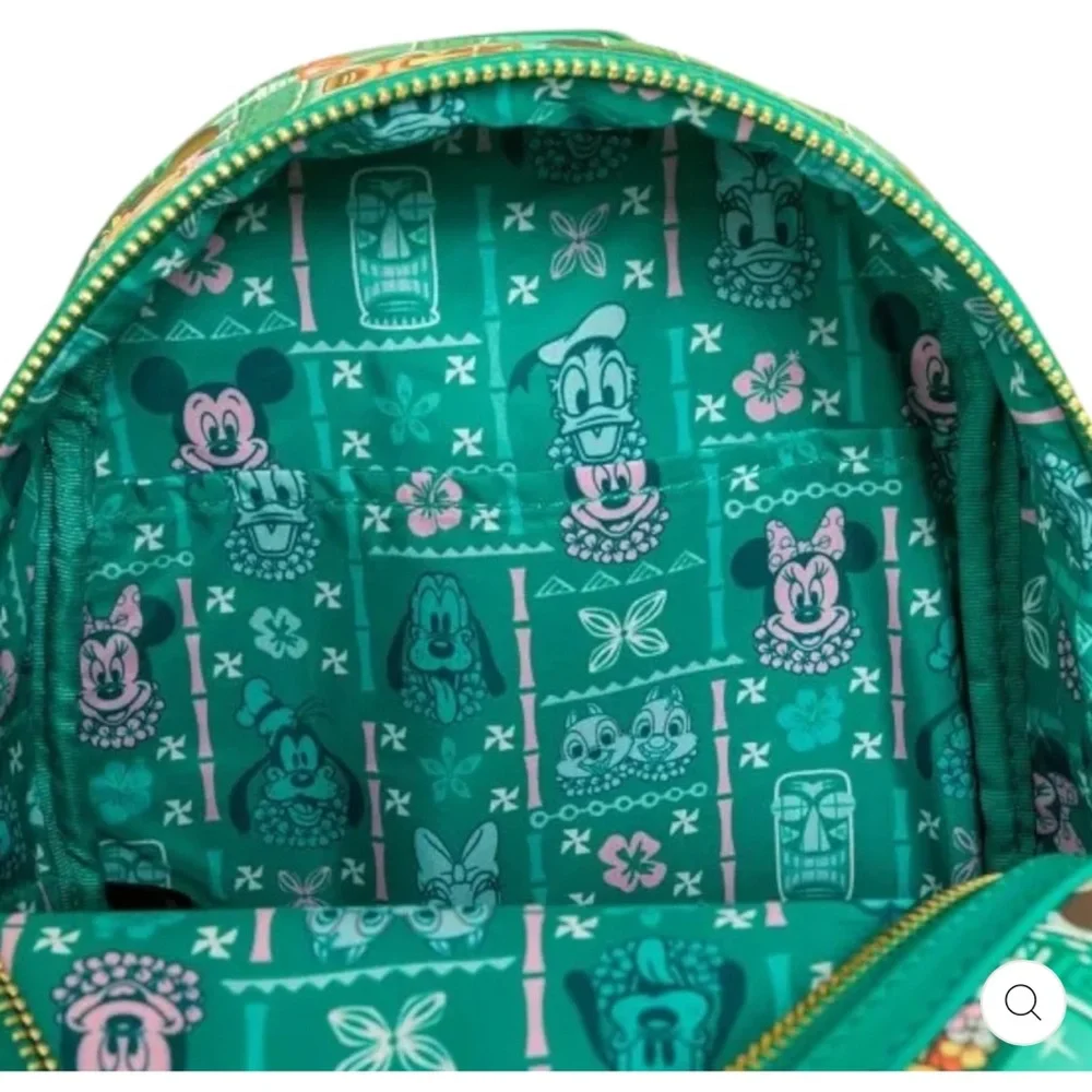 LOUNGEFLY DISNEY MICKEY AND FRIENDS TIKI AOP Mini Backpack and Wallet Bundle